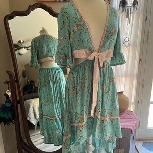 Cut out waist, bohemian style high low dress